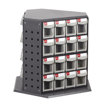Flip out bins cabinet on turntable - three sided (48 bins)