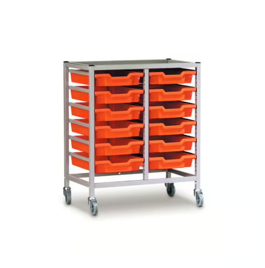 Science Bench Height Double Trolley 12 Shallow Trays