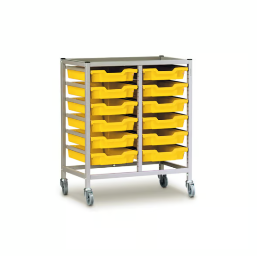 Science Bench Height Double Trolley 12 Shallow Trays