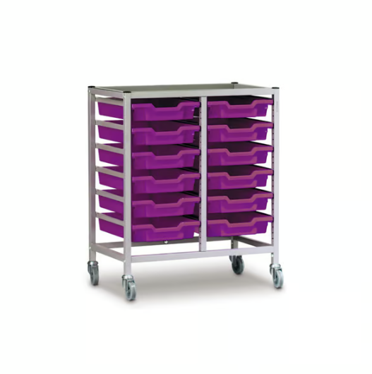 Science Bench Height Double Trolley 12 Shallow Trays