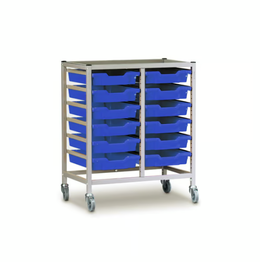 Science Bench Height Double Trolley 12 Shallow Trays