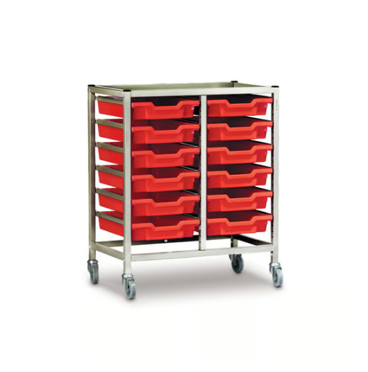 Science Bench Height Double Trolley 12 Shallow Trays