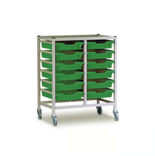 Science Bench Height Double Trolley 12 Shallow Trays