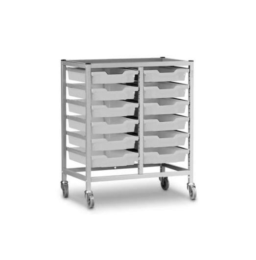 Science Bench Height Double Trolley 12 Shallow Trays