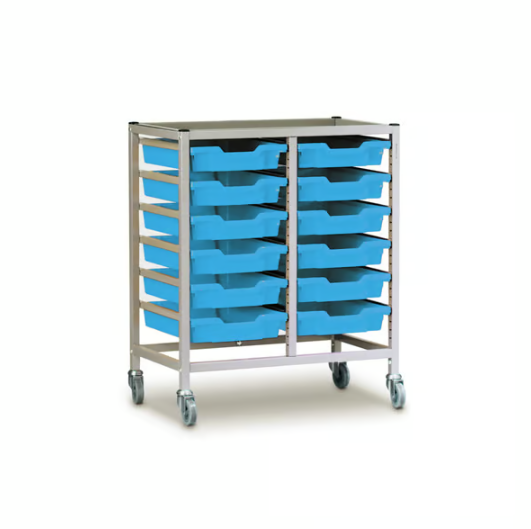 Science Bench Height Double Trolley 12 Shallow Trays