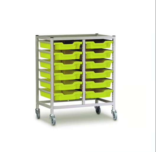 Science Bench Height Double Trolley 12 Shallow Trays