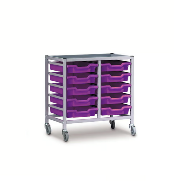 Science Under Bench Double Trolley 10 Shallow Trays