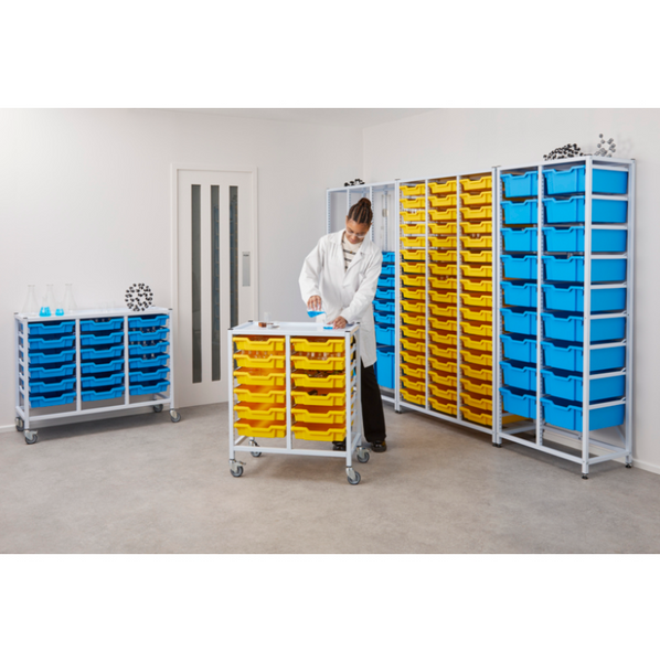 Science Bench Height Double Trolley 12 Shallow Trays
