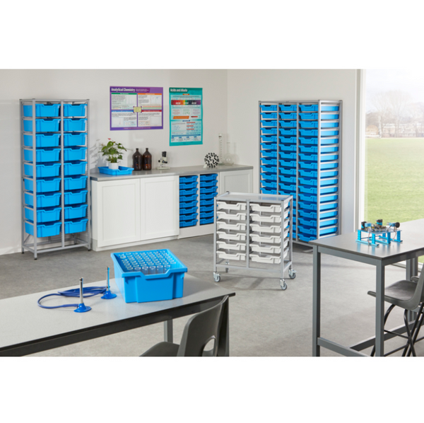 Science Bench Height Double Trolley 12 Shallow Trays