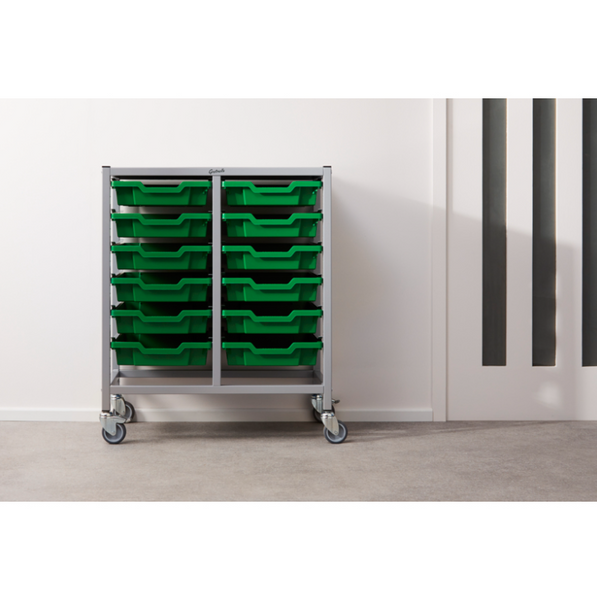 Science Bench Height Double Trolley 12 Shallow Trays