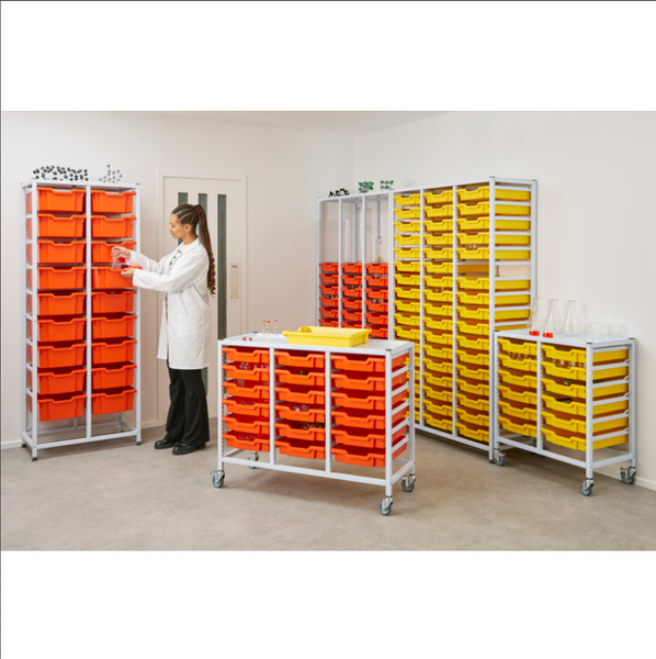 Science Bench Height Treble Trolley 18 Shallow Trays