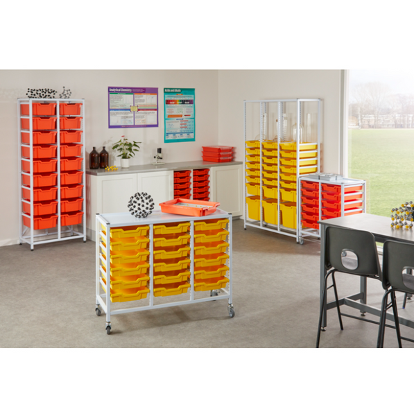 Science Bench Height Treble Trolley 18 Shallow Trays