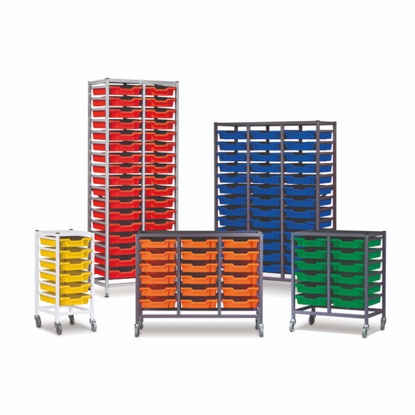 Science Bench Height Treble Trolley 18 Shallow Trays