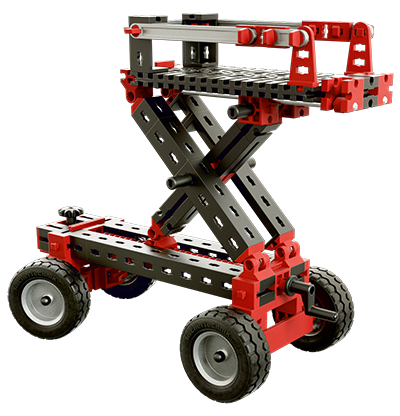 Scissor lift table with steering system