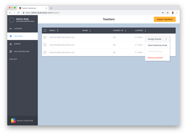Admin to assign license to teachers