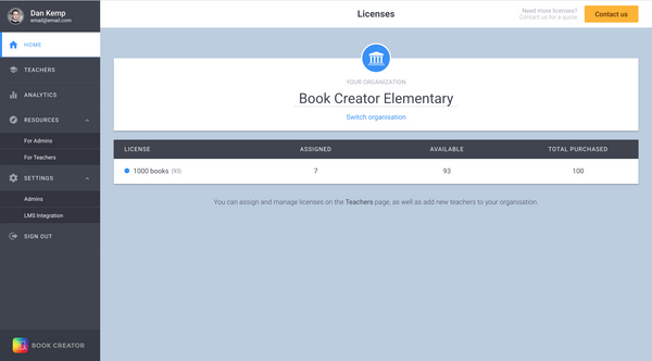 License status on Admin dashboard