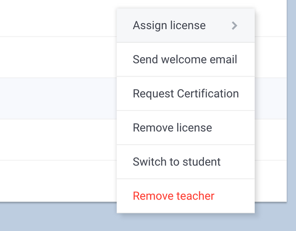 Manage users options